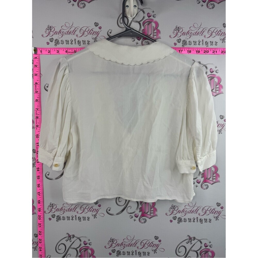 Sunday Best crop cardigan tee Cream Embroidered Collar Button-Front Blouse - Picture 2 of 9